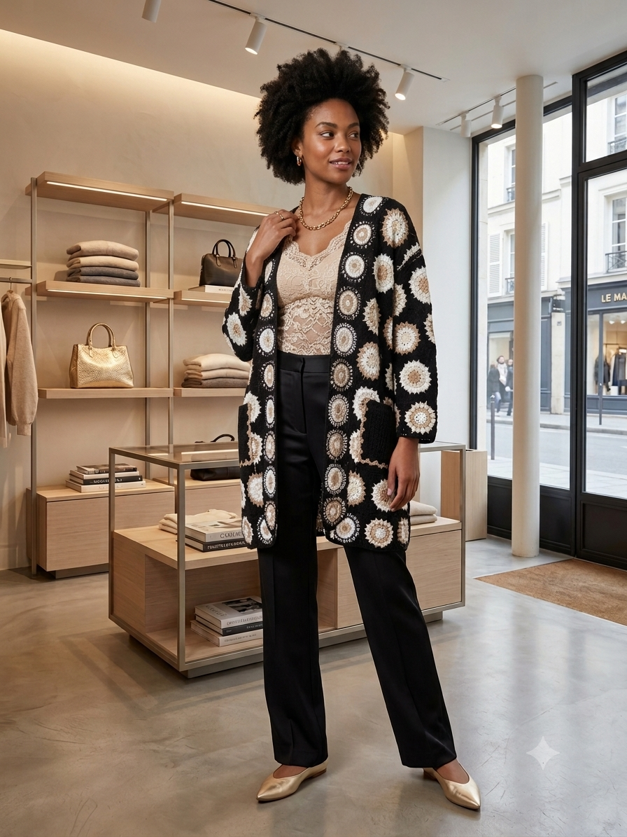 Grand gilet en crochet T.UNIQUE