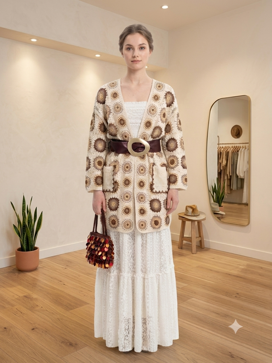 Grand gilet en crochet T.UNIQUE